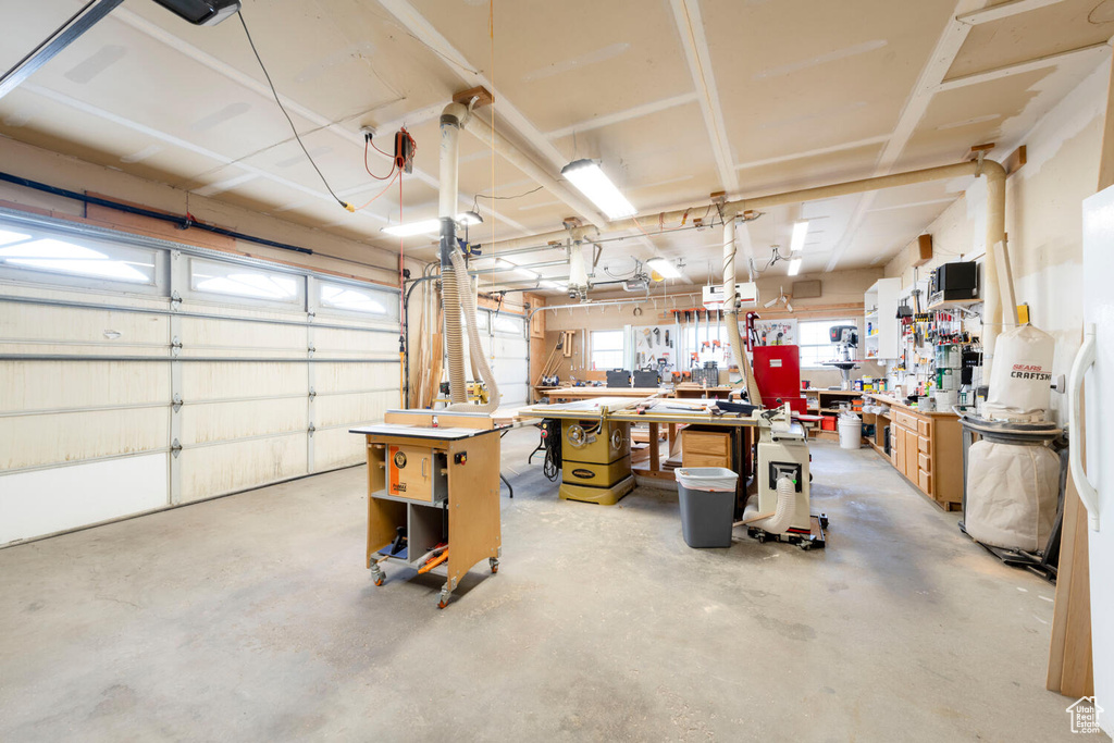 Garage with a workshop area