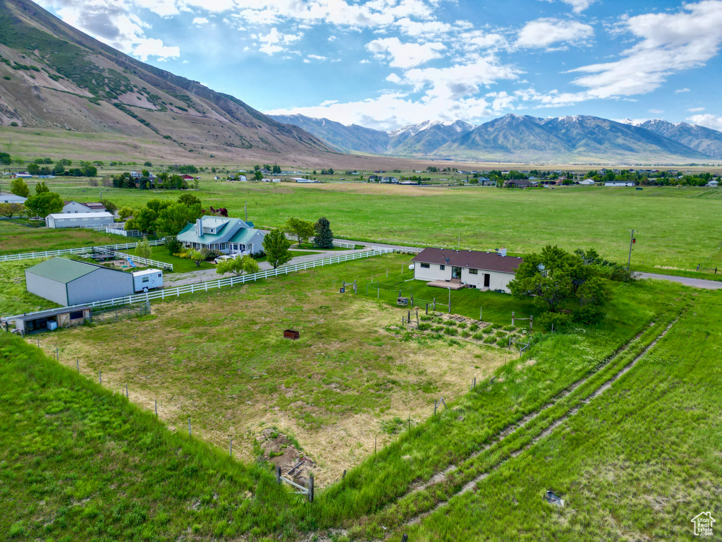 Mountain view with rural landscape and agricultural land