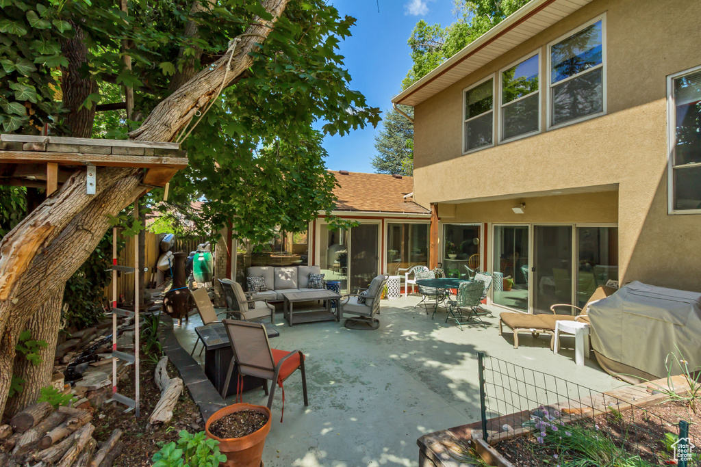 View of patio / terrace with an outdoor living space and outdoor dining space
