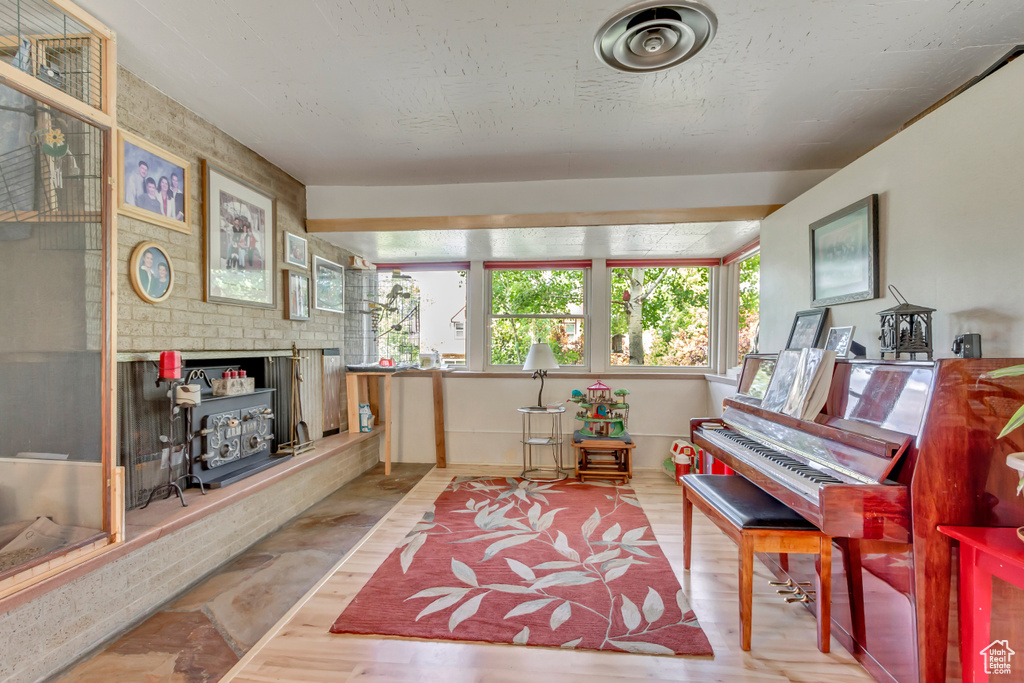 Living area with wood finished floors