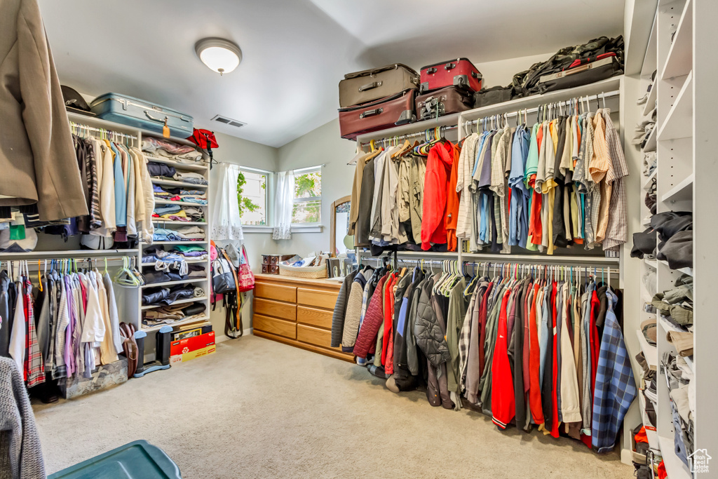 Spacious closet with carpet