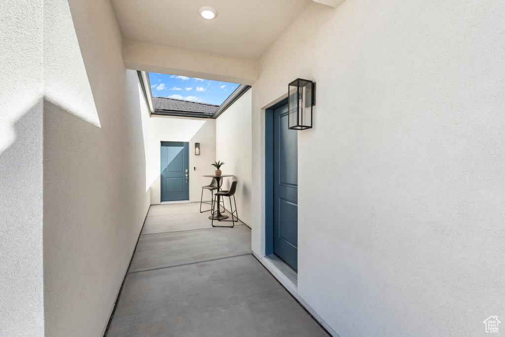 Hall featuring a skylight