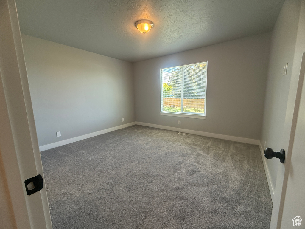 Carpeted spare room with baseboards and a textured ceiling