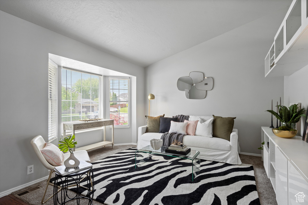 Living area with baseboards and carpet flooring