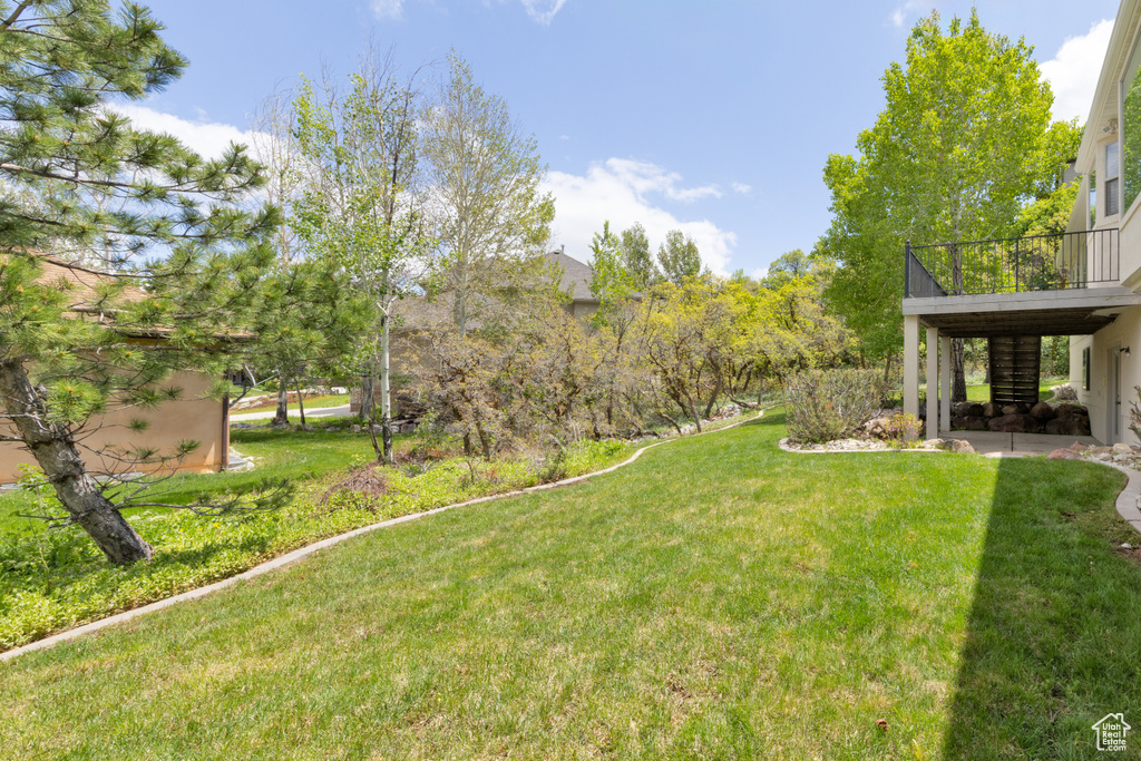 View of green lawn with stairs