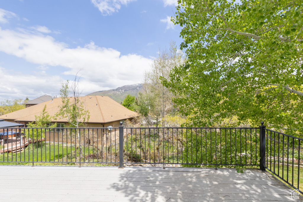 View of patio / terrace with a mountain view