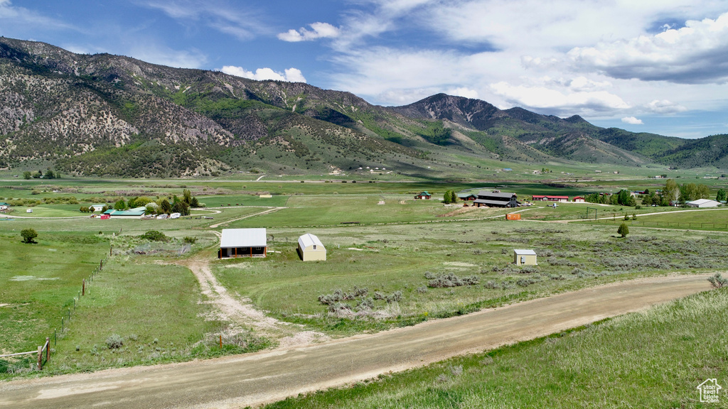 View of mountain background featuring rural landscape