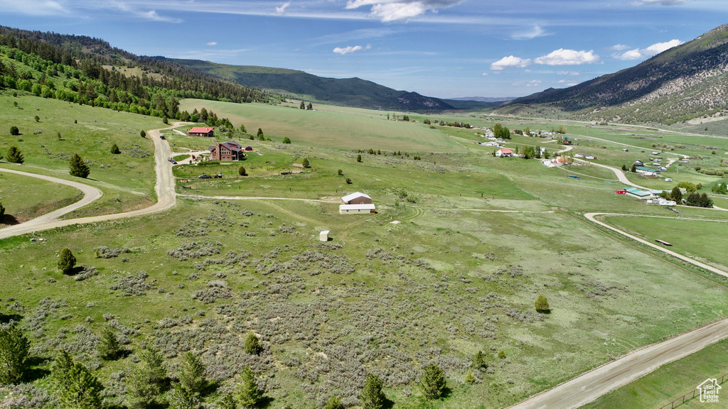 View of property location with rural landscape, a mountain backdrop, and agricultural land
