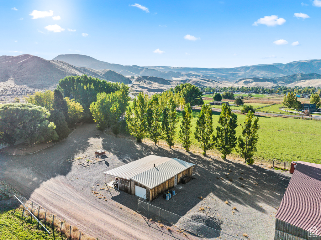 Aerial view of sparsely populated area featuring a mountainous background