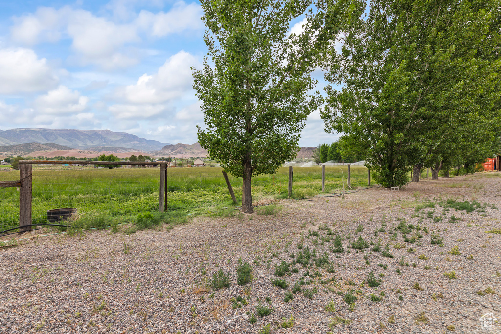 View of yard with a rural view and a mountain view