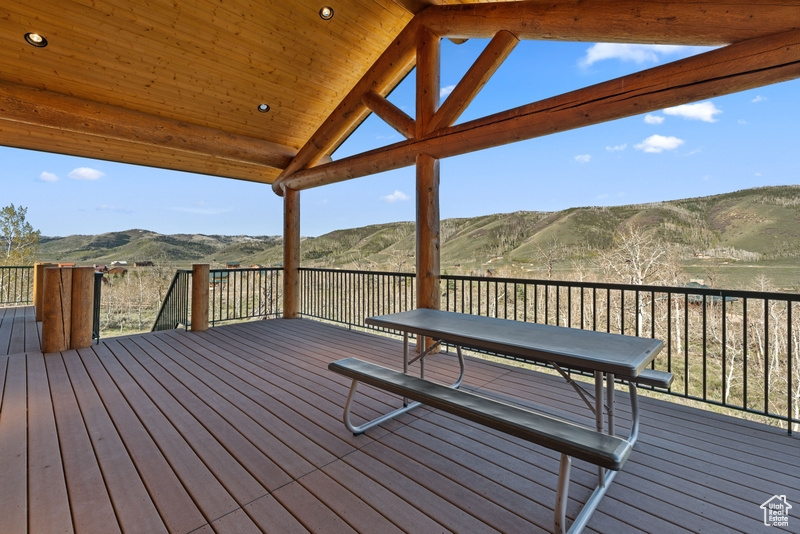 Wooden deck with a mountain view