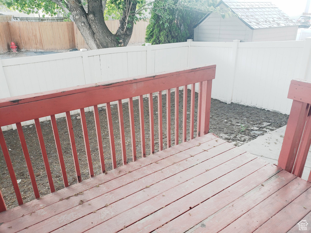 Deck featuring a fenced backyard