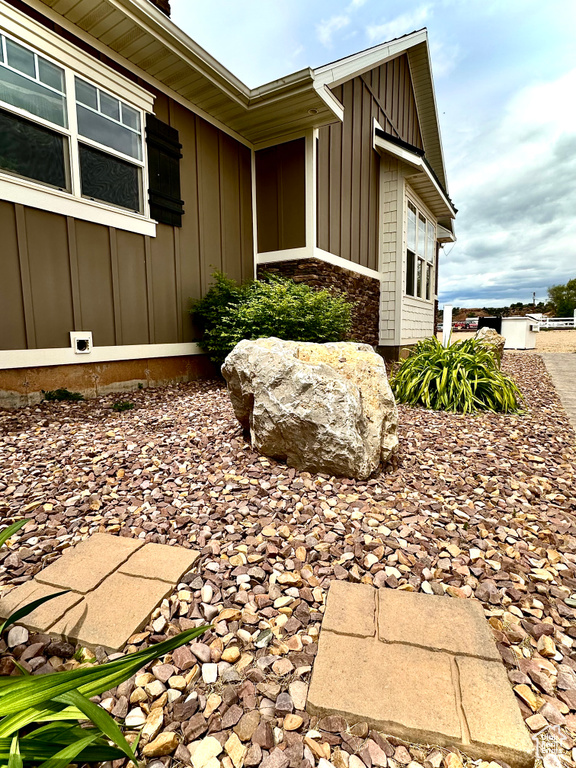 View of home's exterior featuring board and batten siding