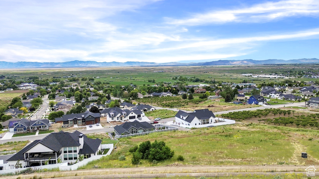 Aerial perspective of suburban area featuring mountains