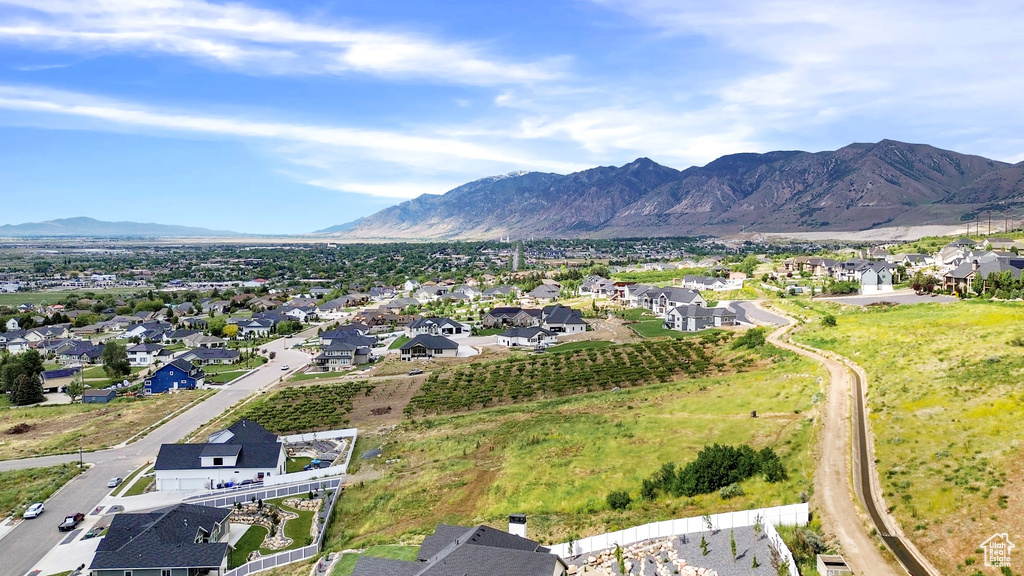 Aerial perspective of suburban area with mountains