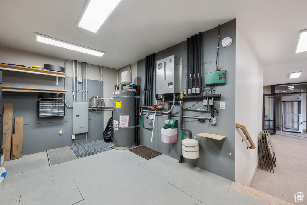 Utilities with water heater and electric panel