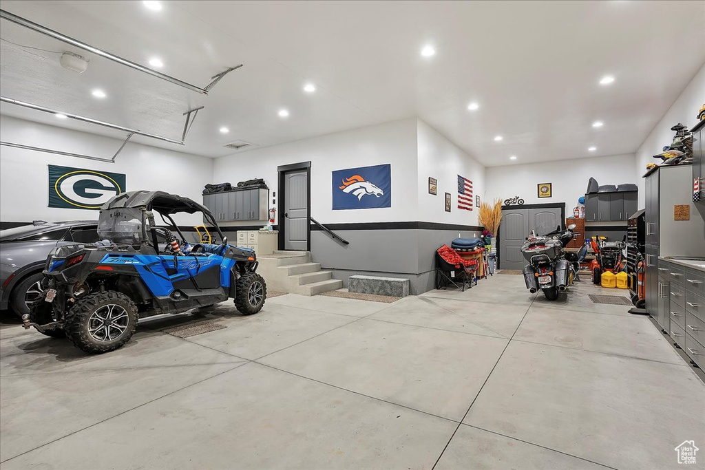Garage with recessed lighting