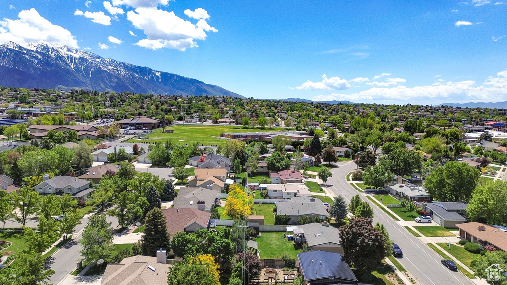 Aerial perspective of suburban area with mountains
