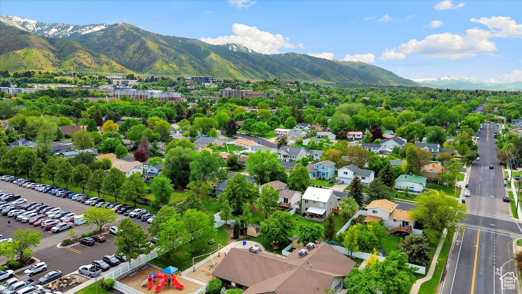 Aerial view of a mountain backdrop