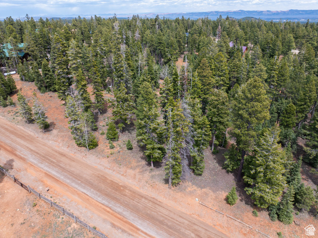 Aerial overview of property's location featuring a heavily wooded area
