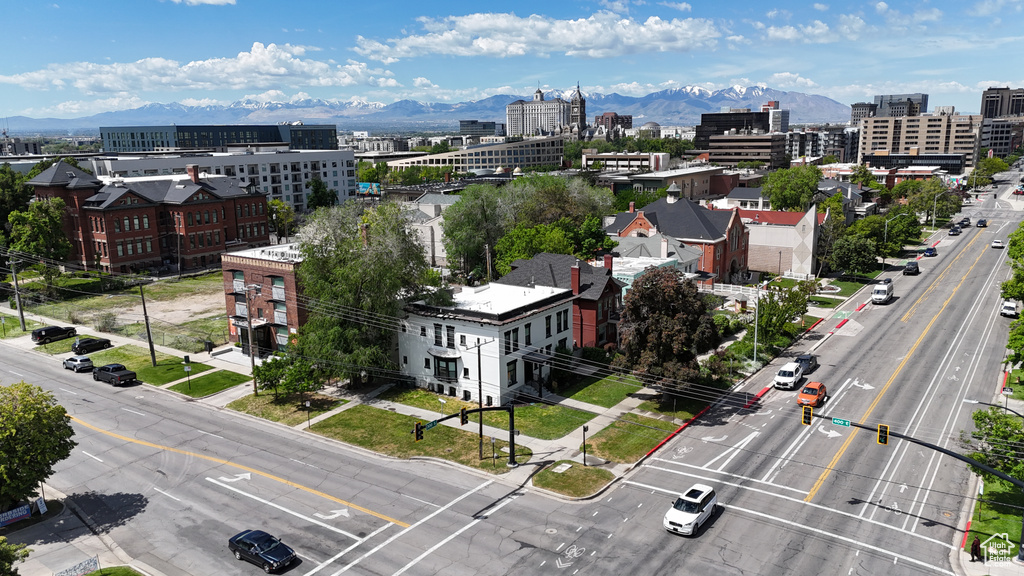 View of urban area with a mountain backdrop