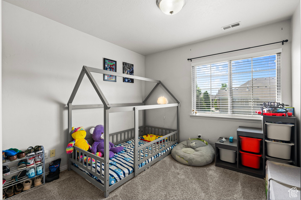 Bedroom with carpet floors