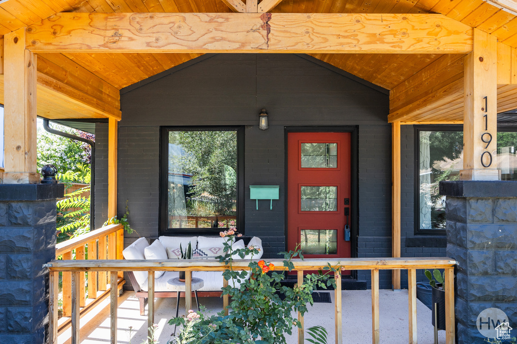 Entrance to property with a porch