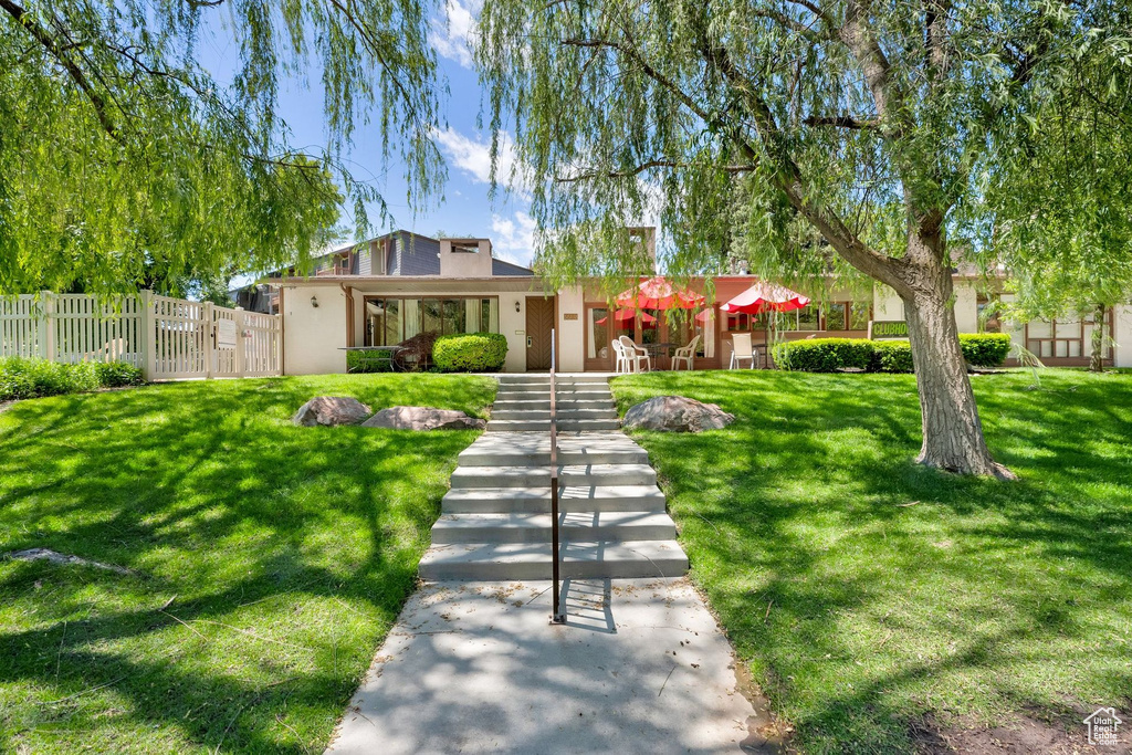 Mid-century home with stucco siding