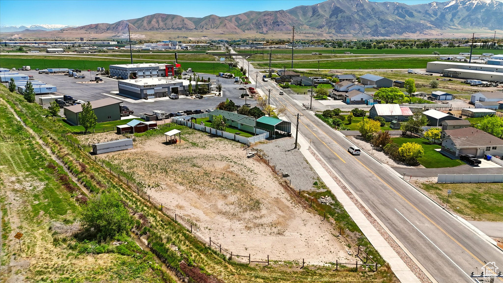 Drone / aerial view of a mountainous background