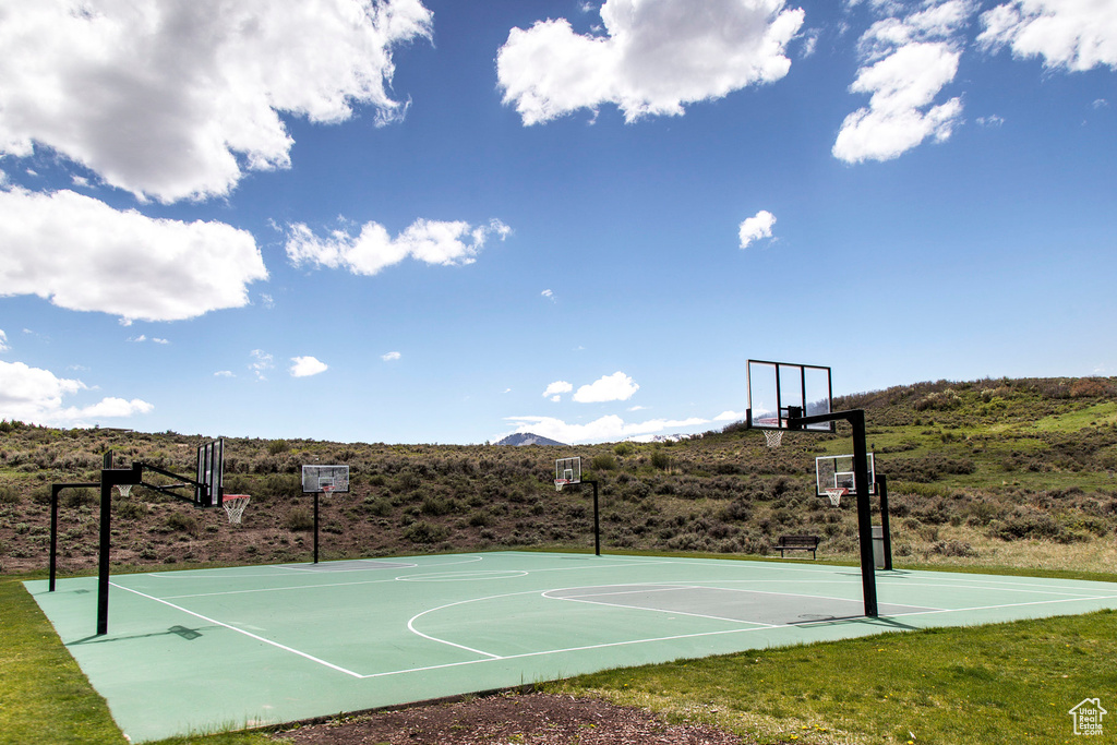 View of sport court featuring community basketball court and a mountain view