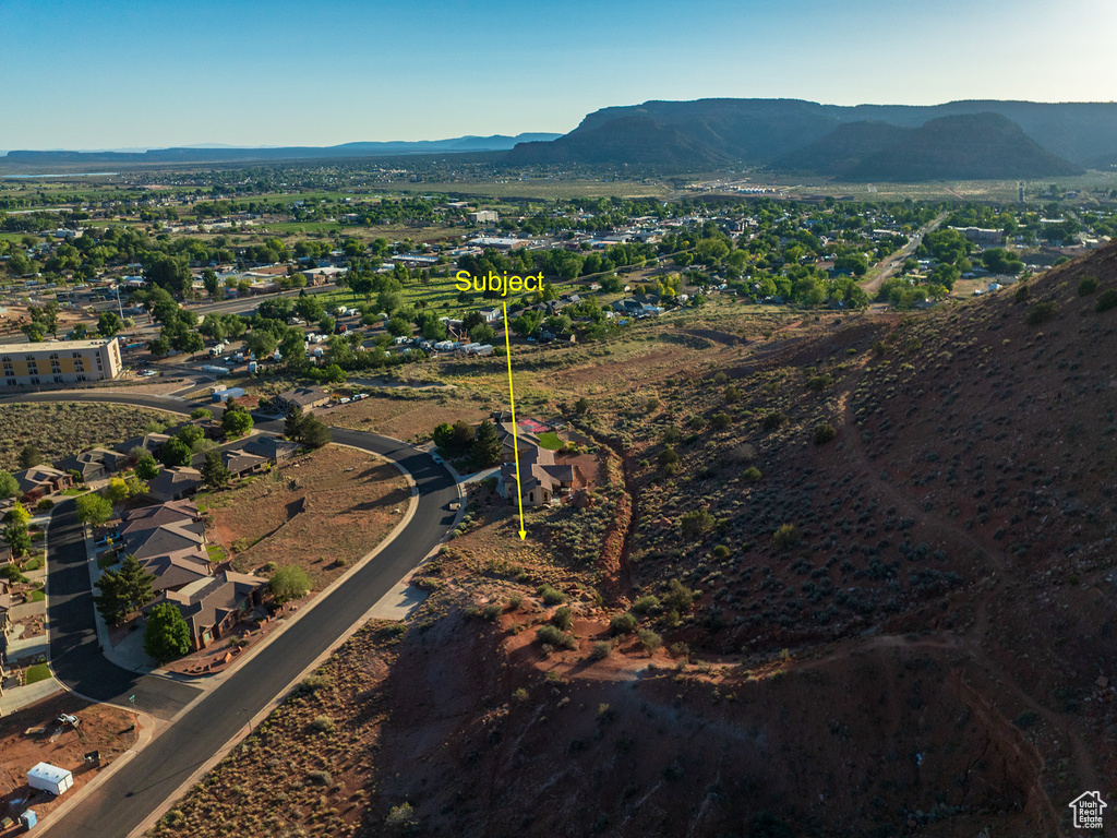 Aerial view of a mountain backdrop