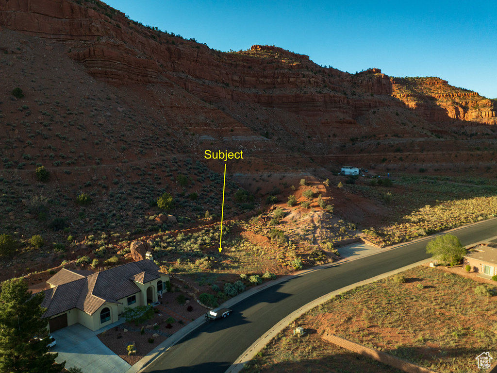 Aerial view of a mountain backdrop