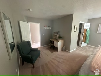 Living area featuring baseboards and carpet