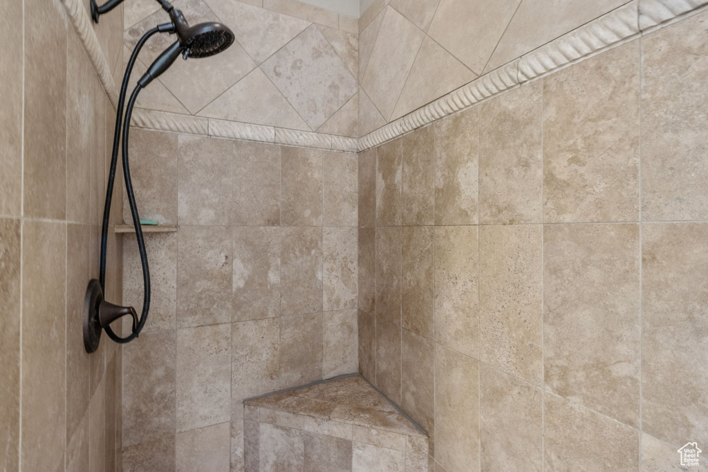 Bathroom view of a tile shower