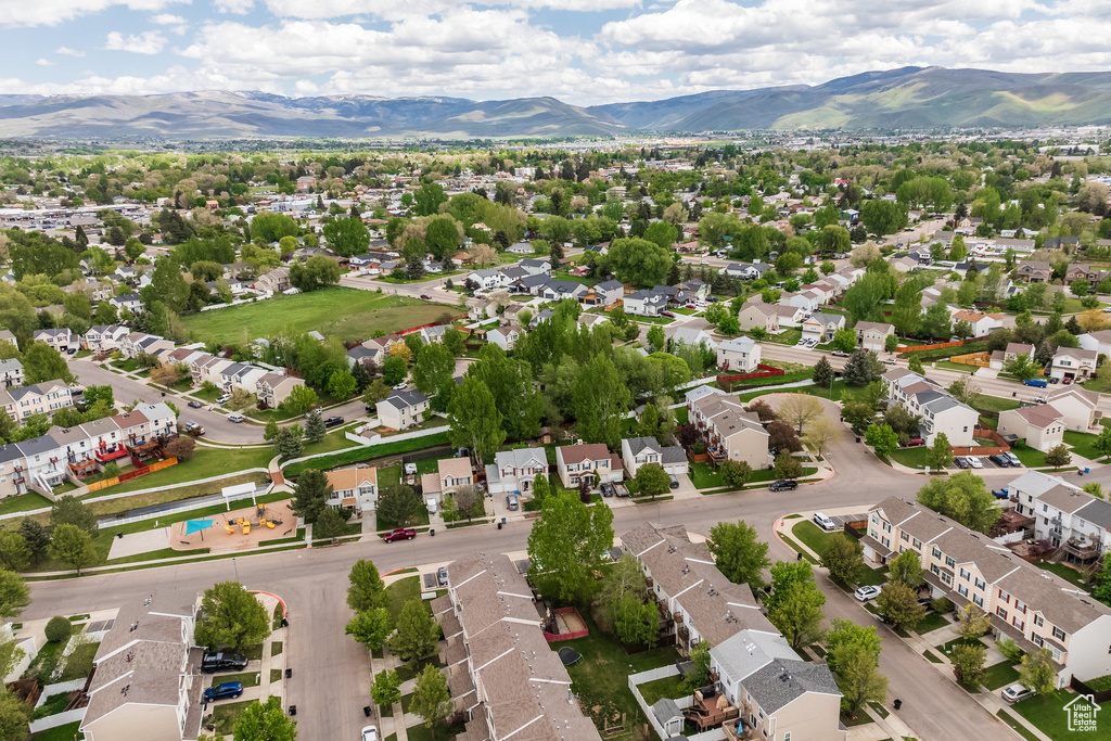 Aerial perspective of suburban area featuring mountains