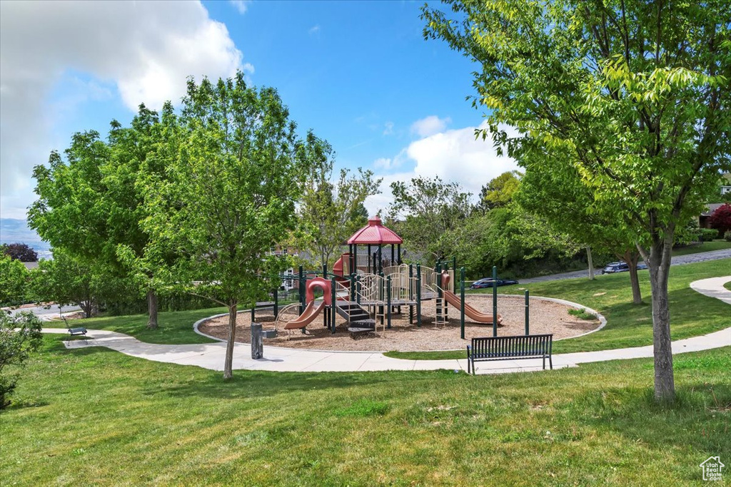 Communal playground featuring a yard