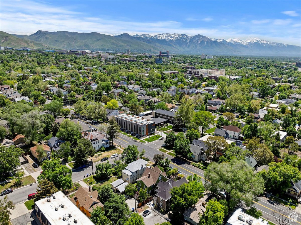 Drone / aerial view of a mountain backdrop