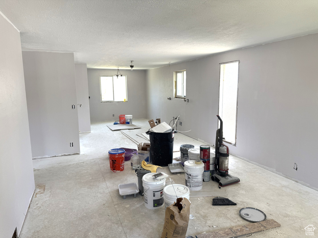 Living area with a textured ceiling
