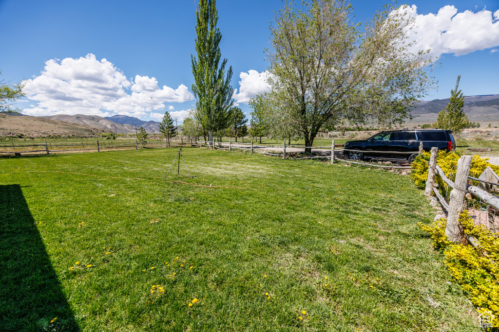 View of yard with a view of rural / pastoral area and a mountain view