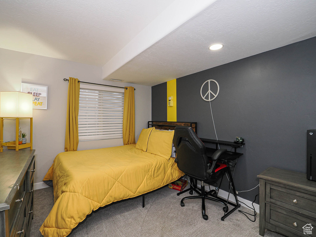 Bedroom featuring carpet, recessed lighting, and baseboards