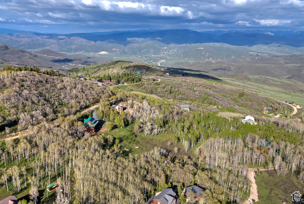 Aerial overview of property\'s location with a mountain backdrop