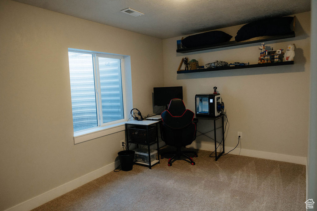 Office area with carpet floors, healthy amount of natural light, and baseboards