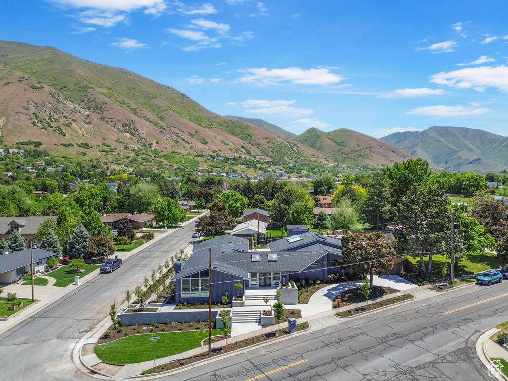 View of mountain background with nearby suburban area