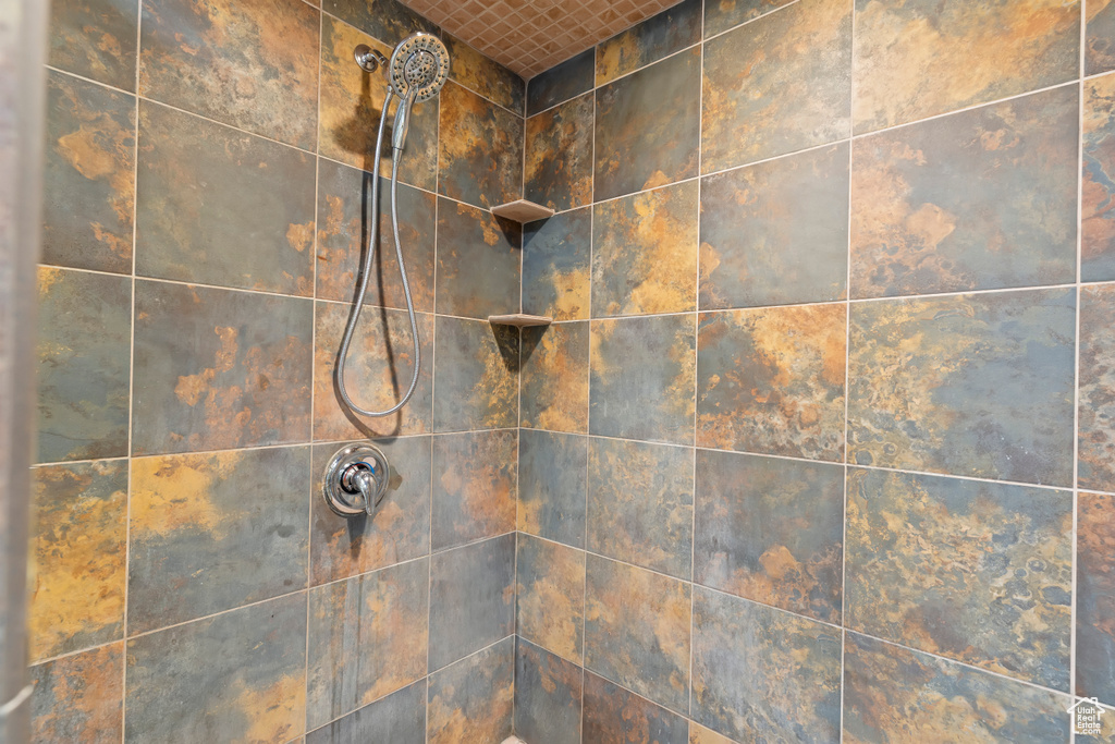 Bathroom view of tiled shower