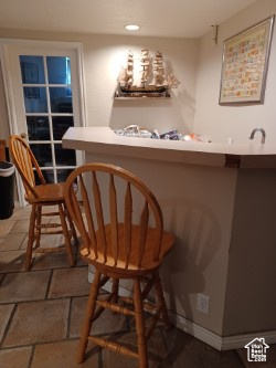 Dining area with recessed lighting