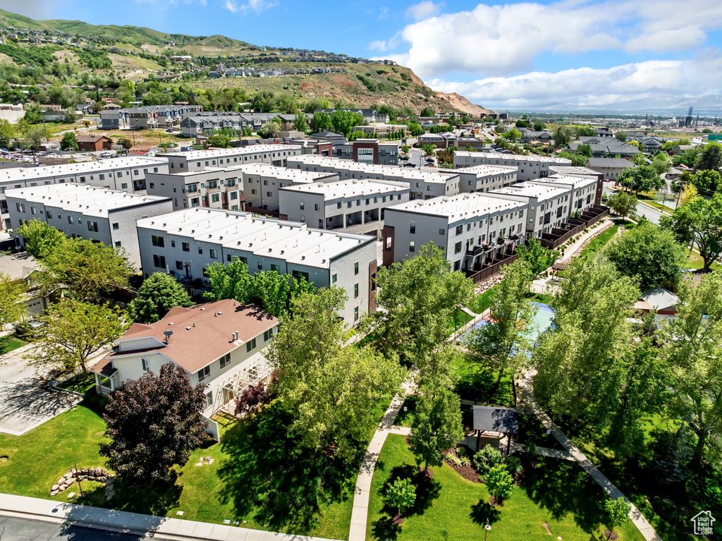 Drone / aerial view of a mountainous background
