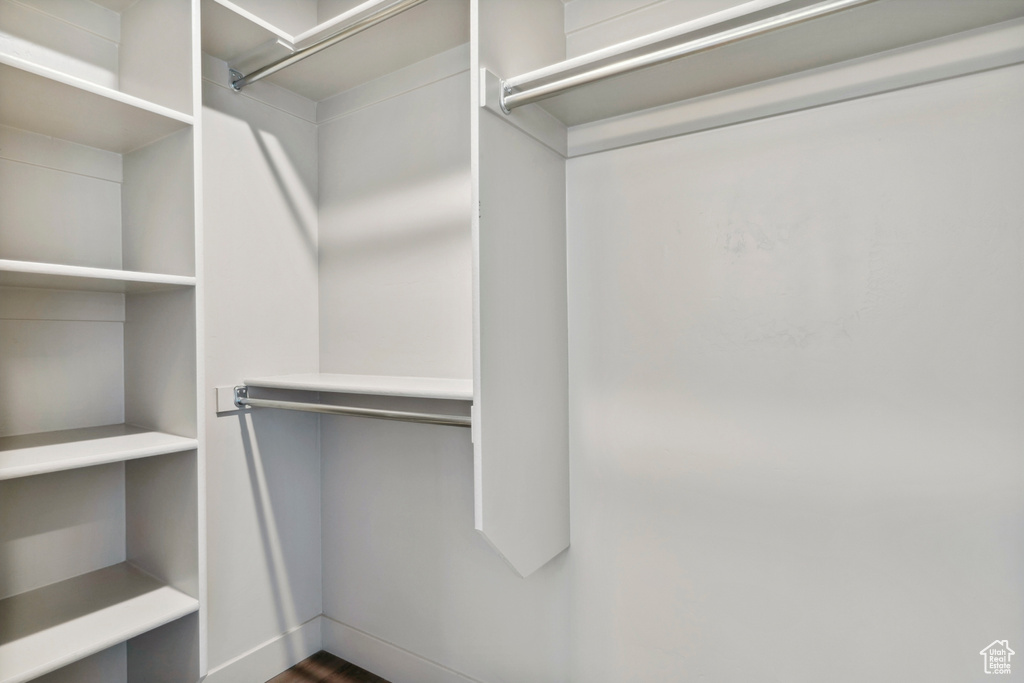 Spacious closet with dark wood-type flooring