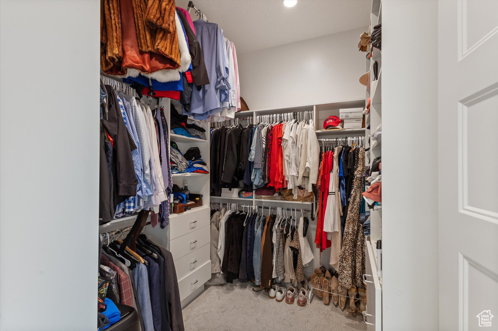 Spacious closet with carpet floors
