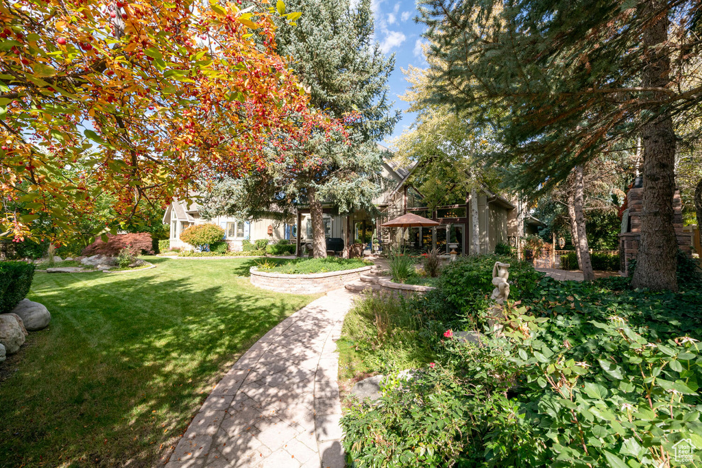 View of yard with a gazebo