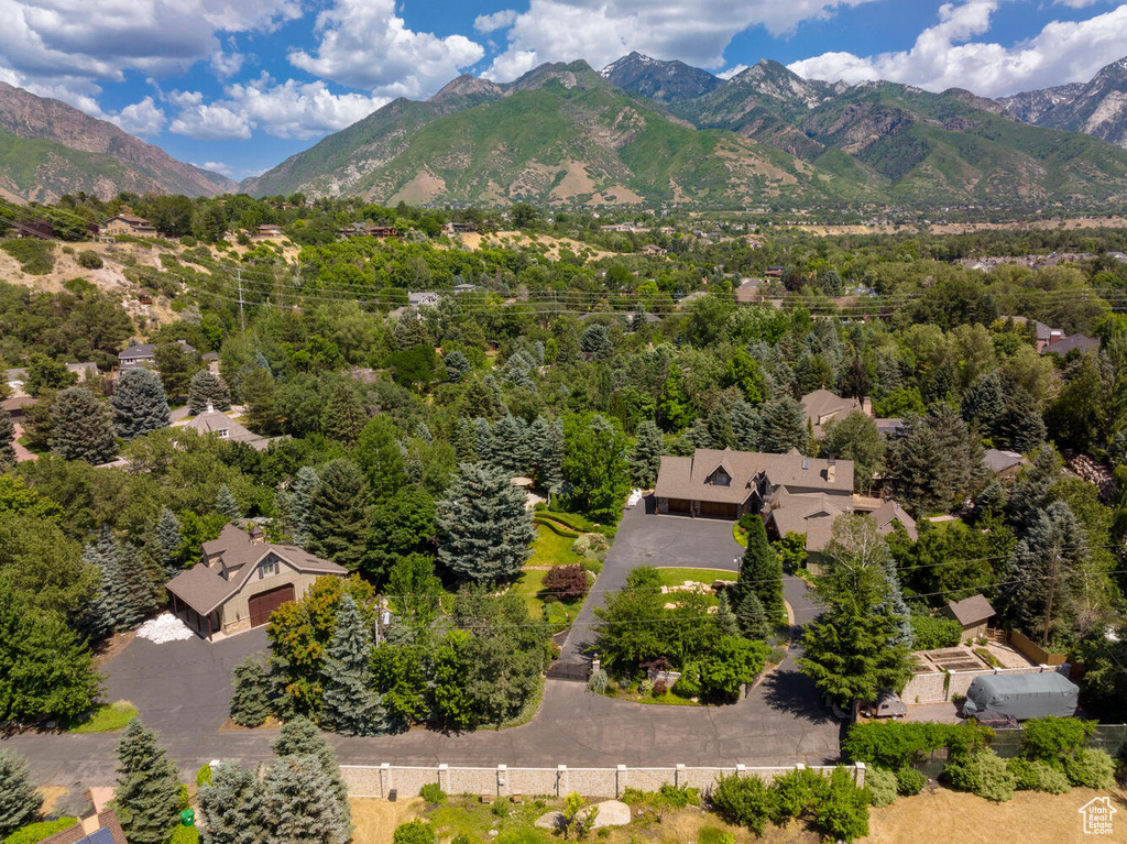 Drone / aerial view with a mountain view